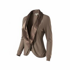 WinterSilks Silk Cotton‎ Shawl Collar Cardigan Small Taupe Brown Open Front